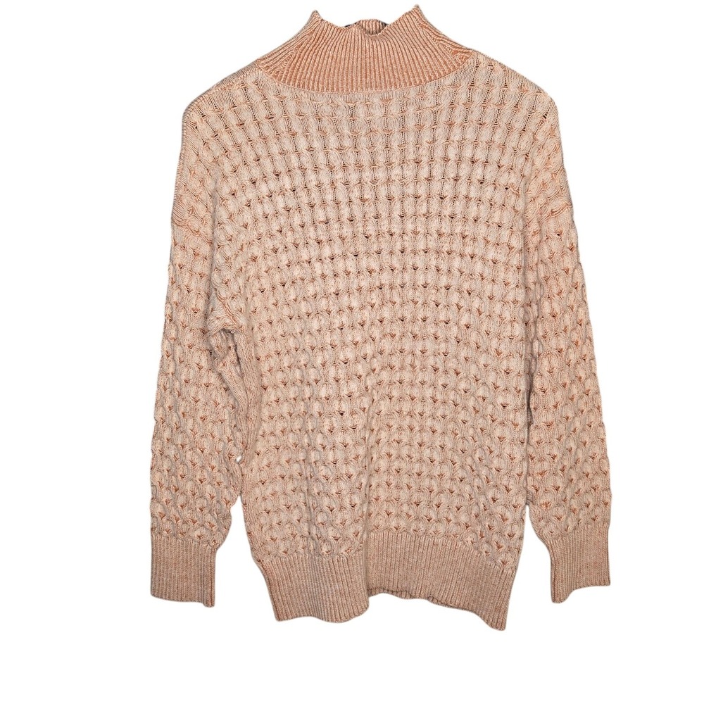 Knox Rose Sweater Womens S Orange Beige Honeycomb Knit Mock Neck Pullover
